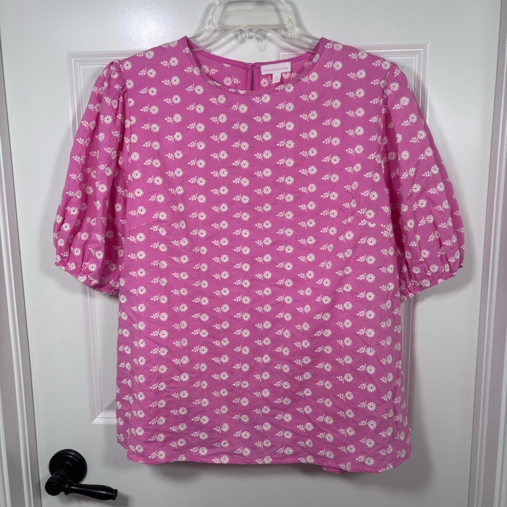 Love Wednesday Floral Embroidered Short Sleeve Cotton Blouse Women’s XL
